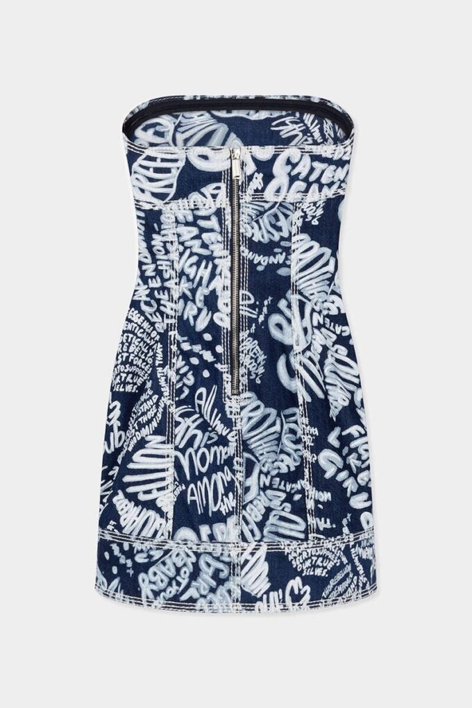 Abito in denim Rebel Hibiscus con lavaggio scuro