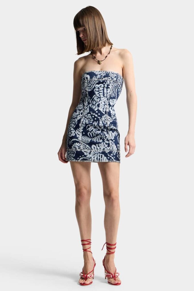 Abito in denim Rebel Hibiscus con lavaggio scuro