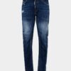 Biker Jean con lavaggio a macchie rosse medie Biker Jean con lavaggio a macchie rosse medie