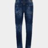 Biker Jean con lavaggio a macchie rosse medie Biker Jean con lavaggio a macchie rosse medie