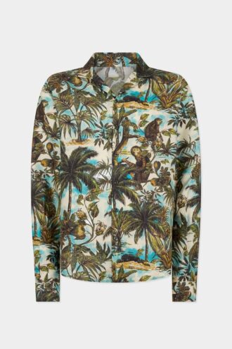 Camicia con collo a V e stampa scimmia