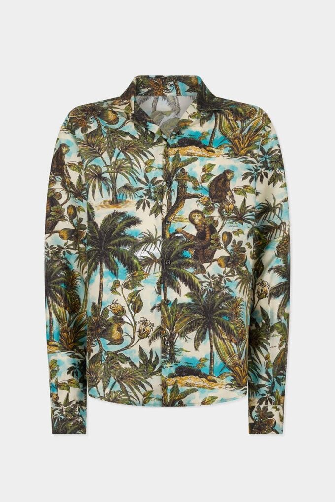 Camicia con collo a V e stampa scimmia Camicia con collo a V e stampa scimmia