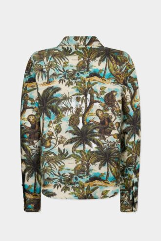 Camicia con collo a V e stampa scimmia