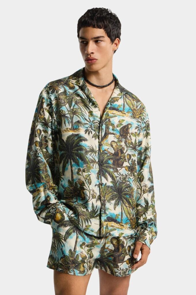 Camicia con collo a V e stampa scimmia Camicia con collo a V e stampa scimmia