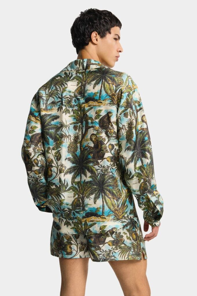 Camicia con collo a V e stampa scimmia Camicia con collo a V e stampa scimmia