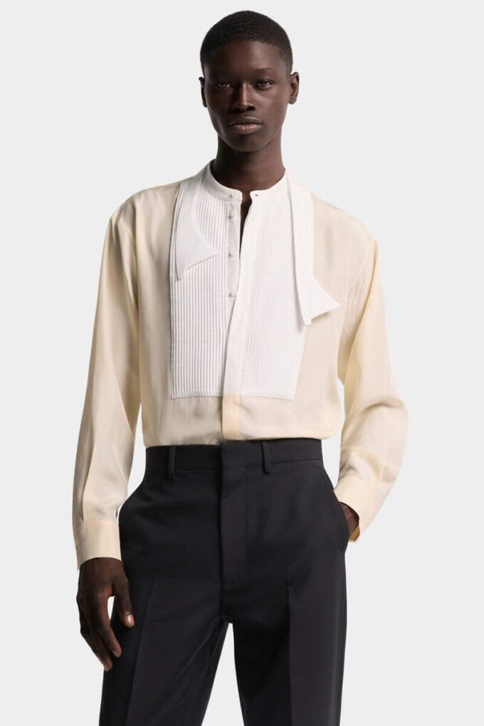 Camicia in seta con spalline scese e papillon Camicia in seta con spalline scese e papillon