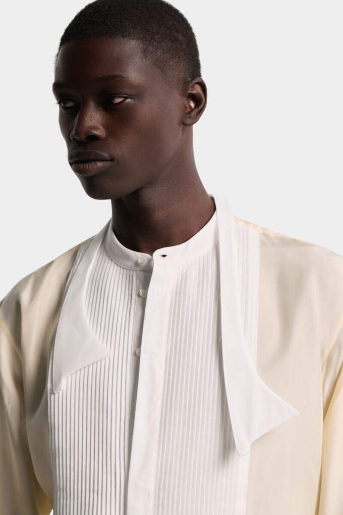 Camicia in seta con spalline scese e papillon Camicia in seta con spalline scese e papillon