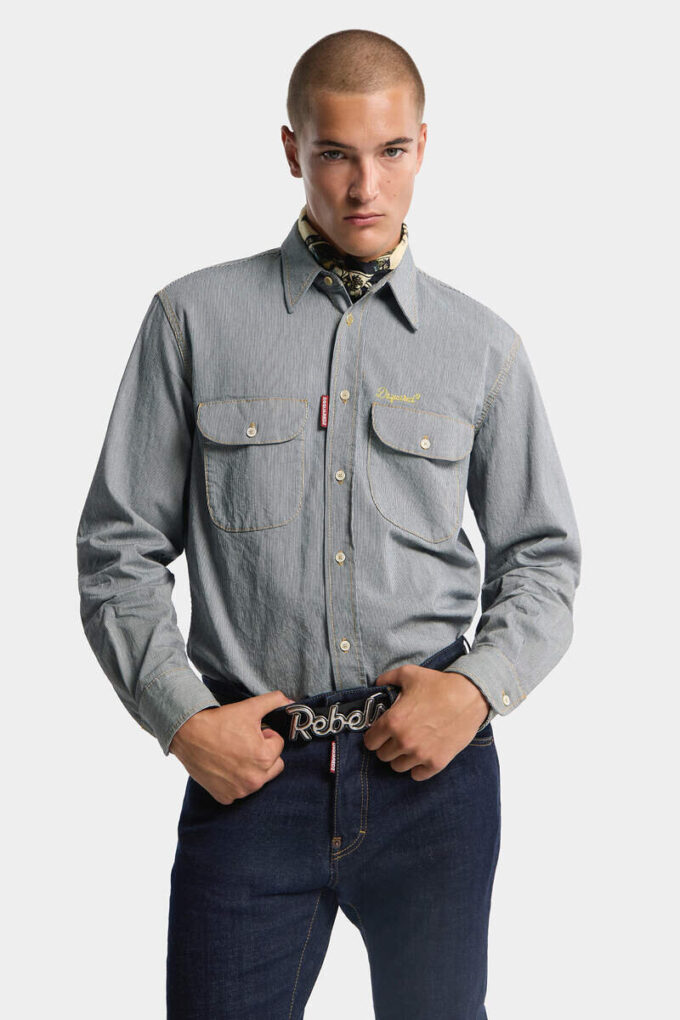 Camicia vintage canadese in denim a righe Camicia vintage canadese in denim a righe