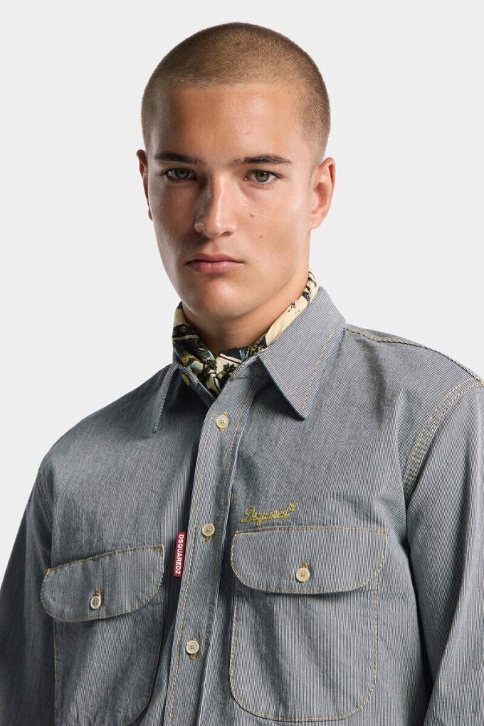 Camicia vintage canadese in denim a righe Camicia vintage canadese in denim a righe