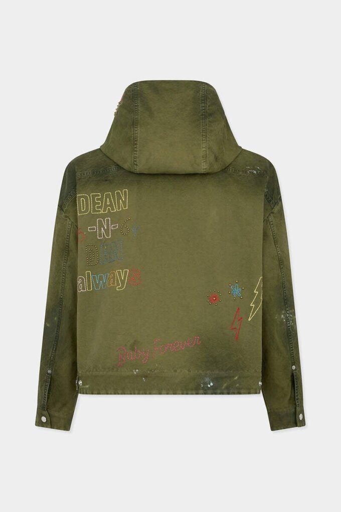 Cappotto Kaban con cappuccio e motivi scarabocchiati fatti a mano