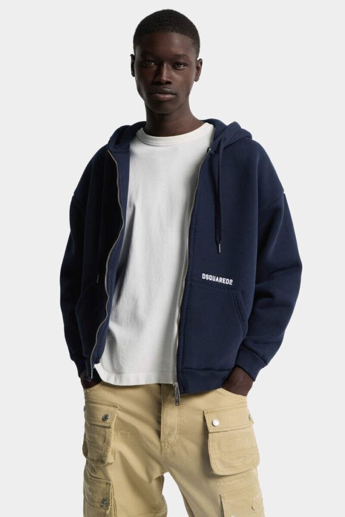 Felpa con cappuccio e zip Dsquared2 Logo, vestibilità boyfriend Felpa con cappuccio e zip Dsquared2 Logo, vestibilità boyfriend