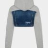 Felpa ibrida corta in misto denim con effetto strappato medio
