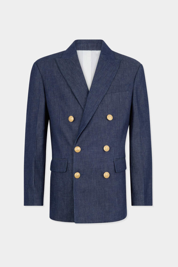 Giacca blazer in denim a doppio petto Giacca blazer in denim a doppio petto