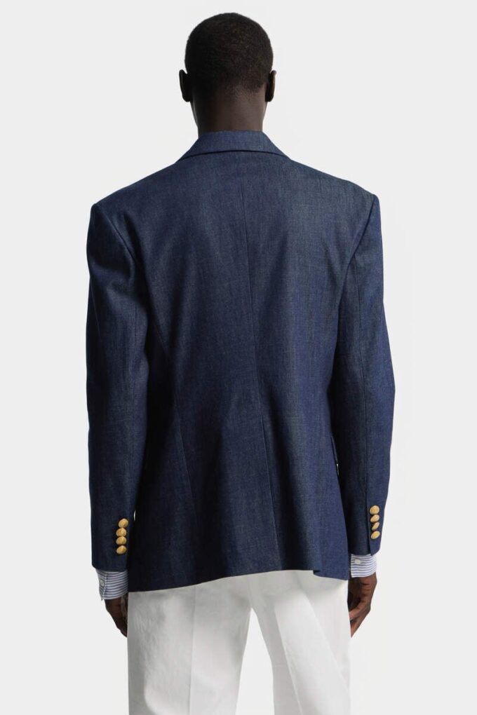 Giacca blazer in denim a doppio petto Giacca blazer in denim a doppio petto