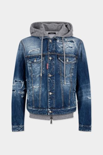 Giacca di jeans con lavaggio strappato medio