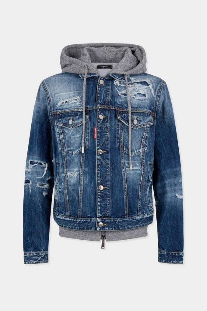Giacca di jeans con lavaggio strappato medio Giacca di jeans con lavaggio strappato medio