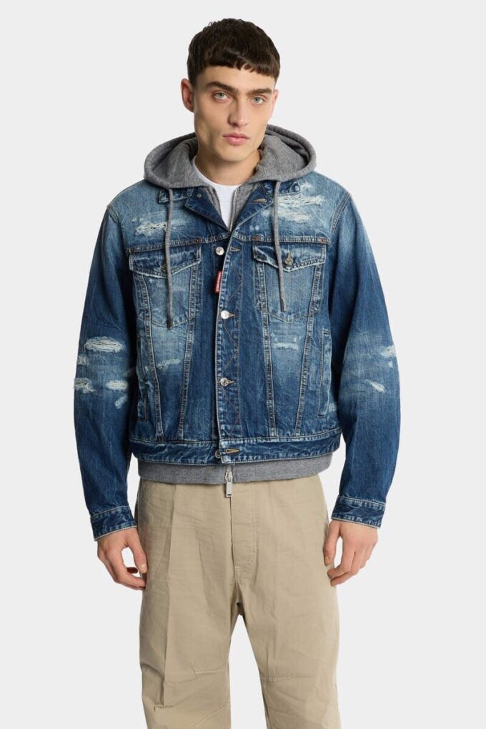 Giacca di jeans con lavaggio strappato medio Giacca di jeans con lavaggio strappato medio
