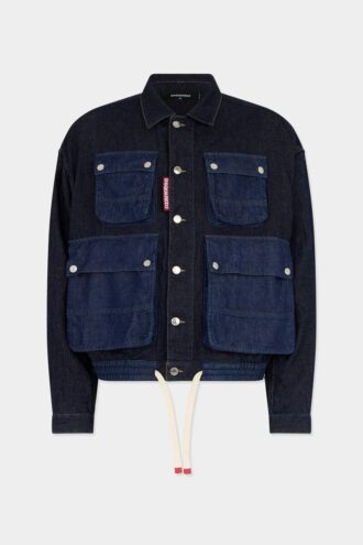 Giacca in jeans cargo dal lavaggio scuro Giacca in jeans cargo dal lavaggio scuro