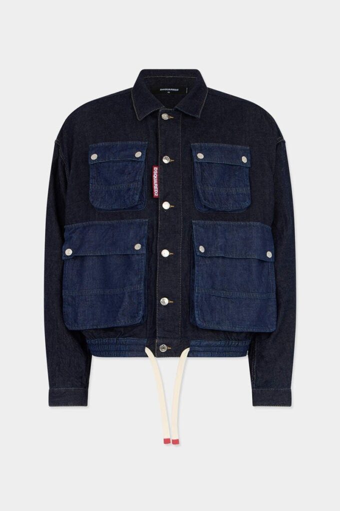 Giacca in jeans cargo dal lavaggio scuro Giacca in jeans cargo dal lavaggio scuro