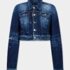 Giacca in jeans Dean con lavaggio a macchie rosse medie Giacca in jeans Dean con lavaggio a macchie rosse medie
