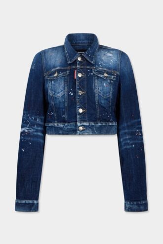 Giacca in jeans Dean con lavaggio a macchie rosse medie