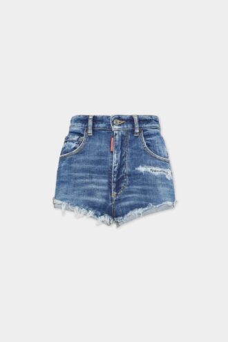 Hot pant a vita alta con lavaggio medio