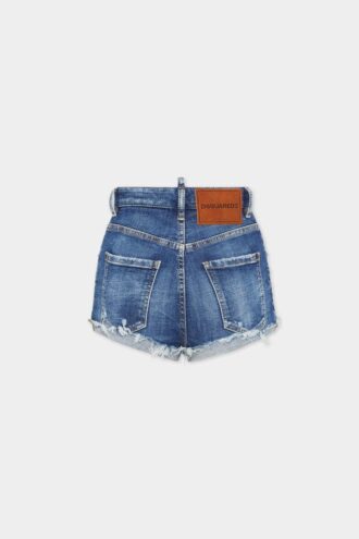 Hot pant a vita alta con lavaggio medio