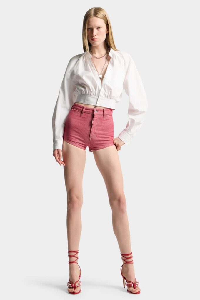 Hot pants a vita alta in denim Oxford Hot pants a vita alta in denim Oxford