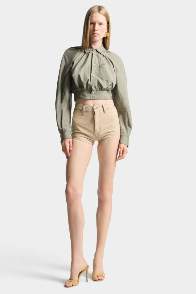 Hot pants a vita alta in denim Oxford Hot pants a vita alta in denim Oxford