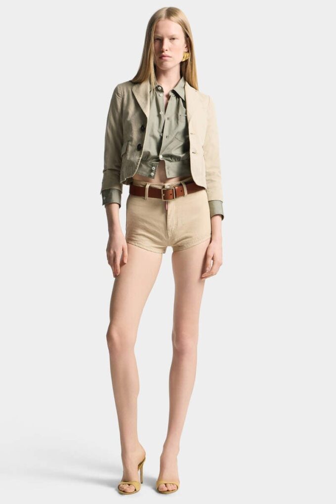 Hot pants a vita alta in denim Oxford Hot pants a vita alta in denim Oxford