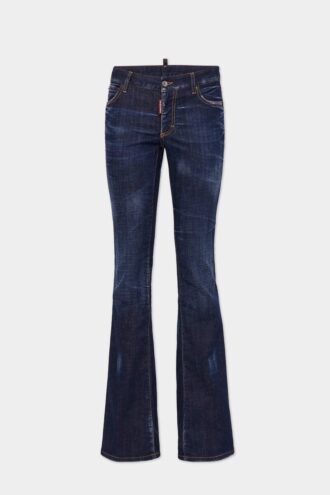 Jeans a zampa con vita media e lavaggio scuro pulito