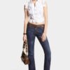Jeans a zampa con vita media e lavaggio scuro pulito