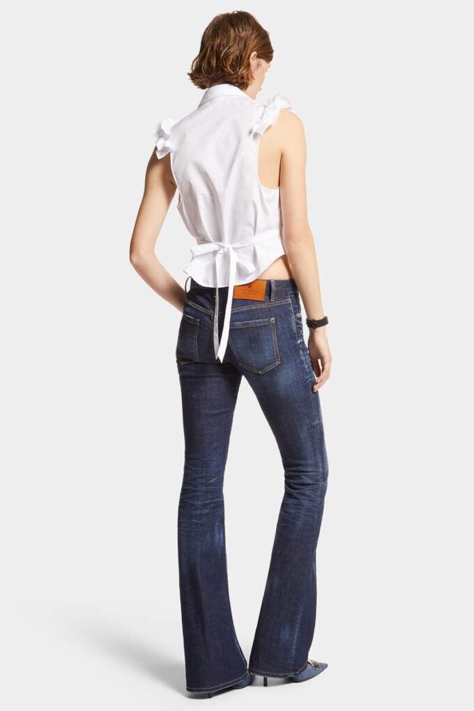 Jeans a zampa con vita media e lavaggio scuro pulito