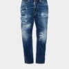 Jeans blu strappati con lavaggio medio