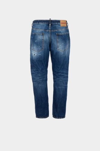Jeans blu strappati con lavaggio medio