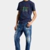 Jeans blu strappati con lavaggio medio