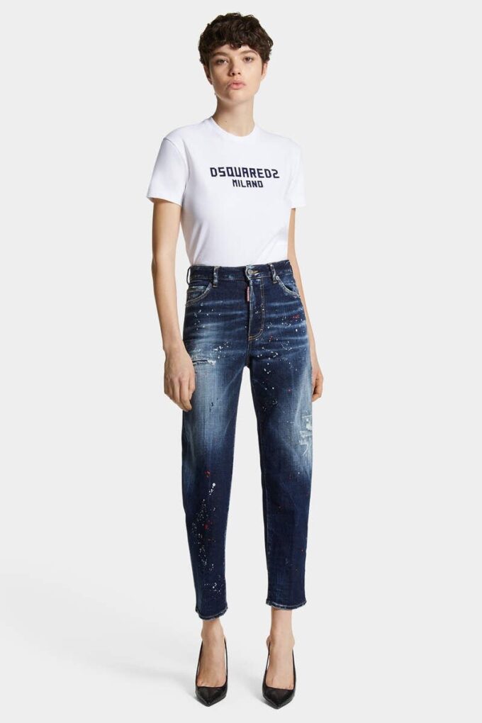 Jeans Boston con lavaggio a macchie rosse medie Jeans Boston con lavaggio a macchie rosse medie