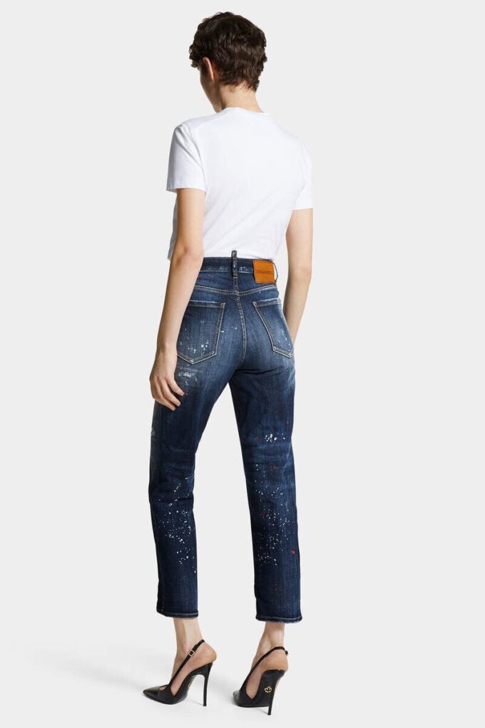 Jeans Boston con lavaggio a macchie rosse medie Jeans Boston con lavaggio a macchie rosse medie