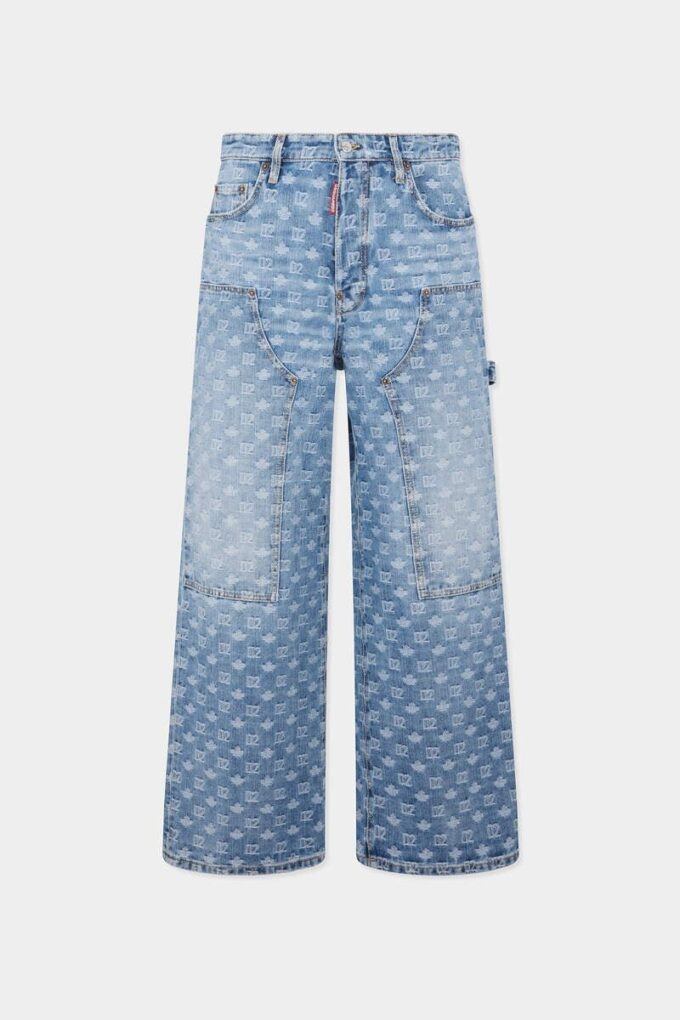Jeans da carpentiere larghi con lavaggio chiaro