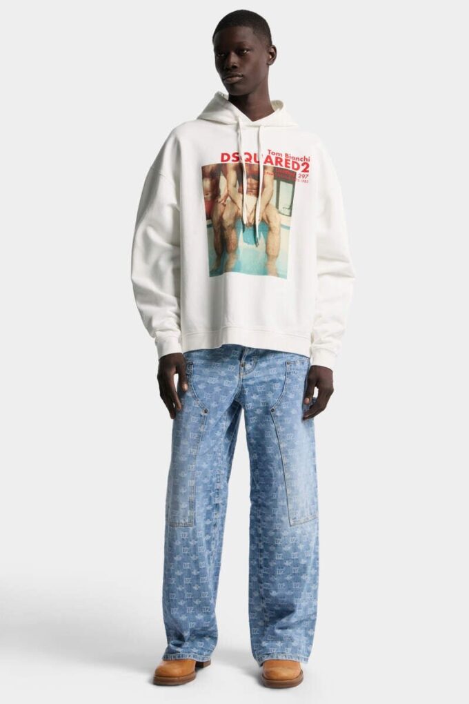 Jeans da carpentiere larghi con lavaggio chiaro