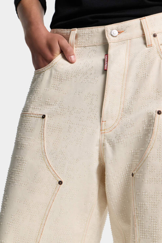 Jeans da carpentiere larghi, lucidi e dal lavaggio grezzo