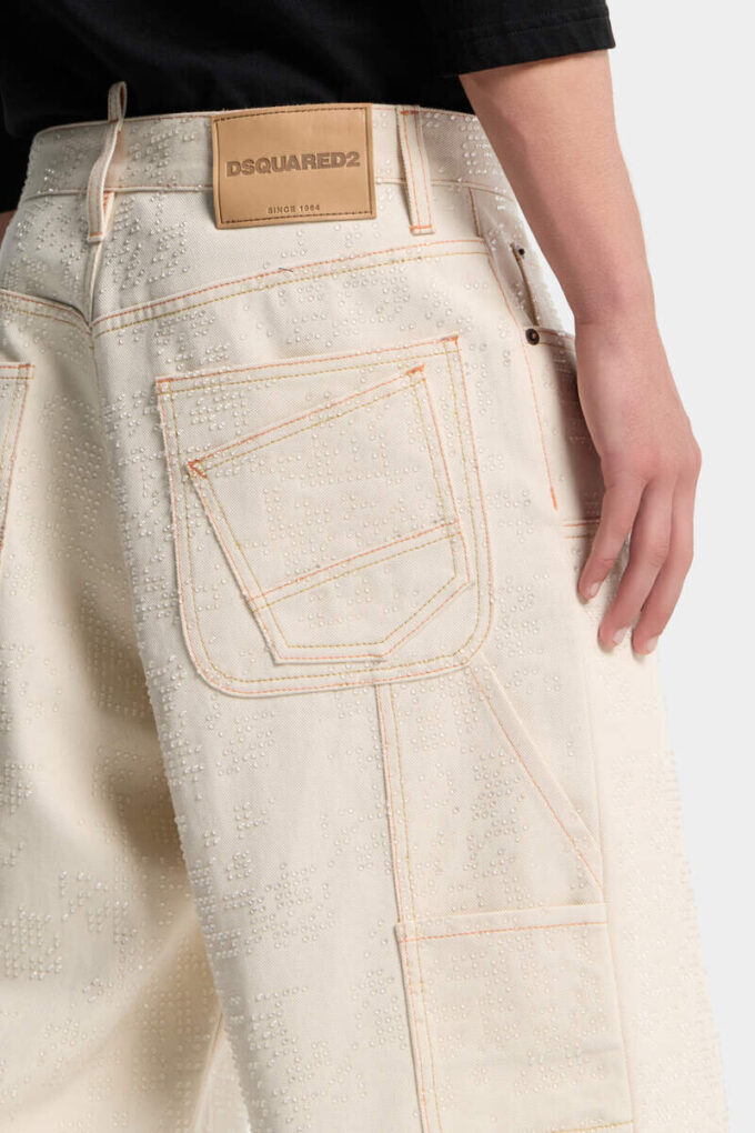 Jeans da carpentiere larghi, lucidi e dal lavaggio grezzo