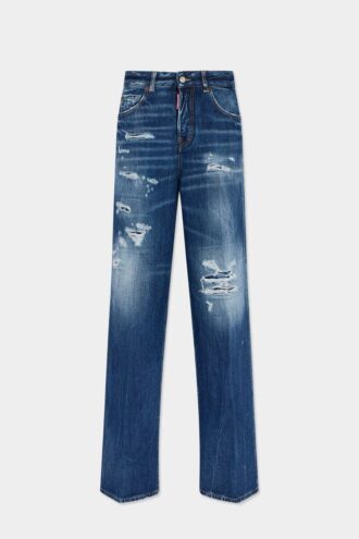 Jeans da viaggio baggy con lavaggio strappato medio