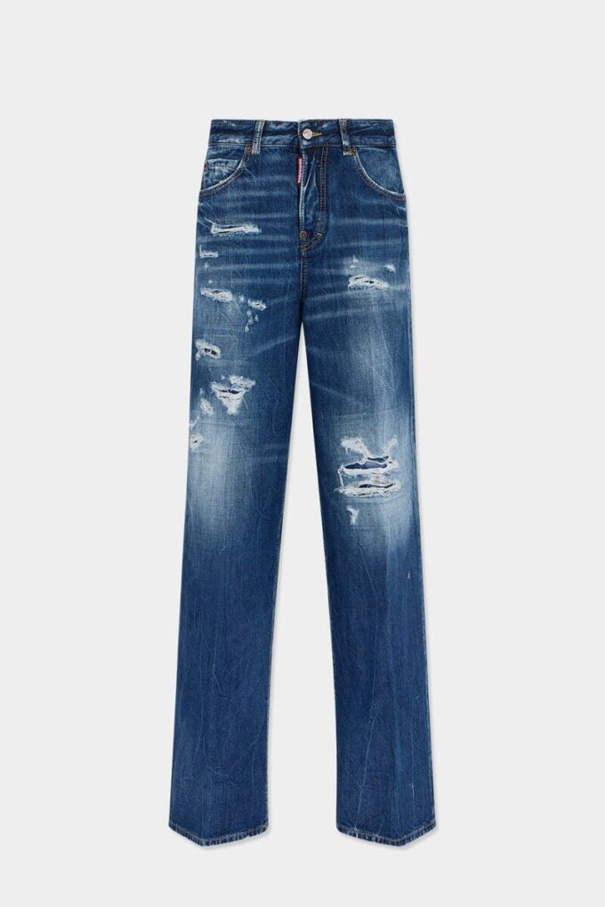 Jeans da viaggio baggy con lavaggio strappato medio Jeans da viaggio baggy con lavaggio strappato medio