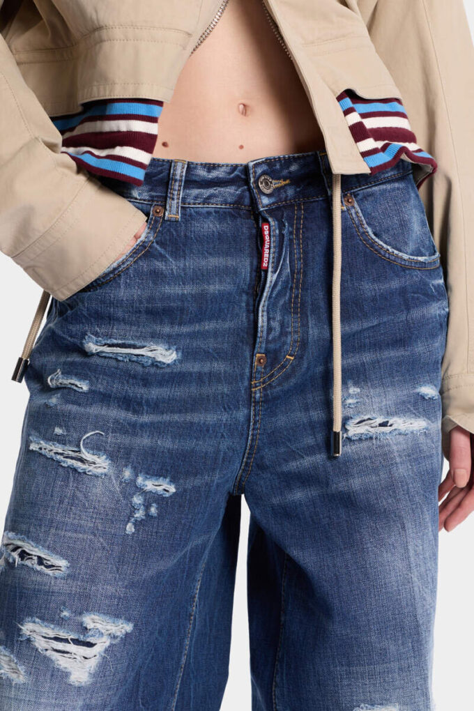 Jeans da viaggio baggy con lavaggio strappato medio Jeans da viaggio baggy con lavaggio strappato medio