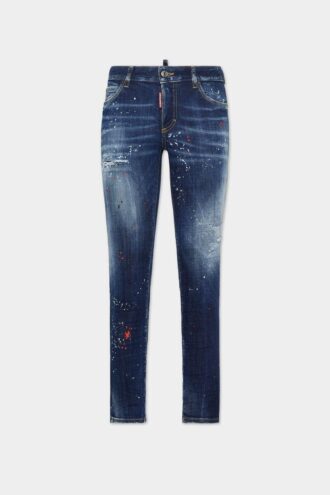 Jeans Jennifer a vita media con lavaggio rosso a macchie medie