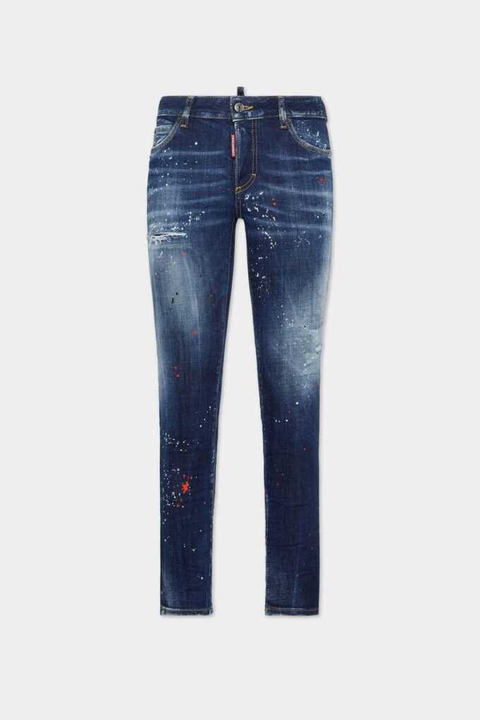 Jeans Jennifer a vita media con lavaggio rosso a macchie medie Jeans Jennifer a vita media con lavaggio rosso a macchie medie