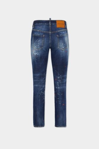 Jeans Jennifer a vita media con lavaggio rosso a macchie medie
