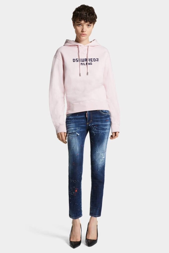 Jeans Jennifer a vita media con lavaggio rosso a macchie medie Jeans Jennifer a vita media con lavaggio rosso a macchie medie