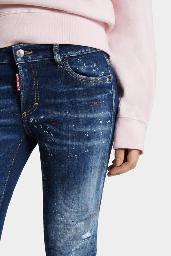 Jeans Jennifer a vita media con lavaggio rosso a macchie medie Jeans Jennifer a vita media con lavaggio rosso a macchie medie